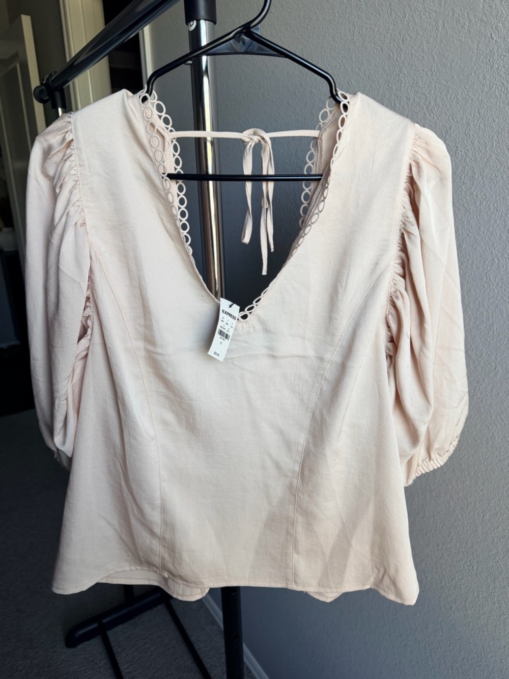 Express Blush Pink V-Neck Puff Sleeve Blouse